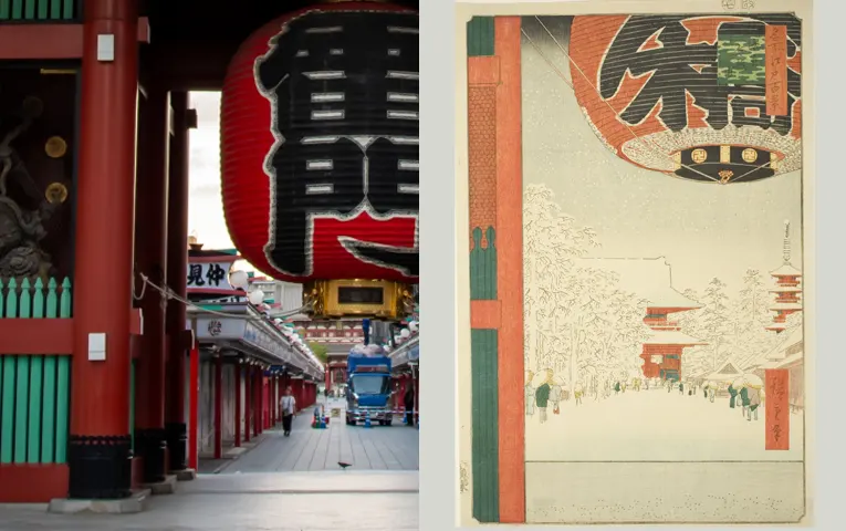 実物の雷門と浮世絵の雷門