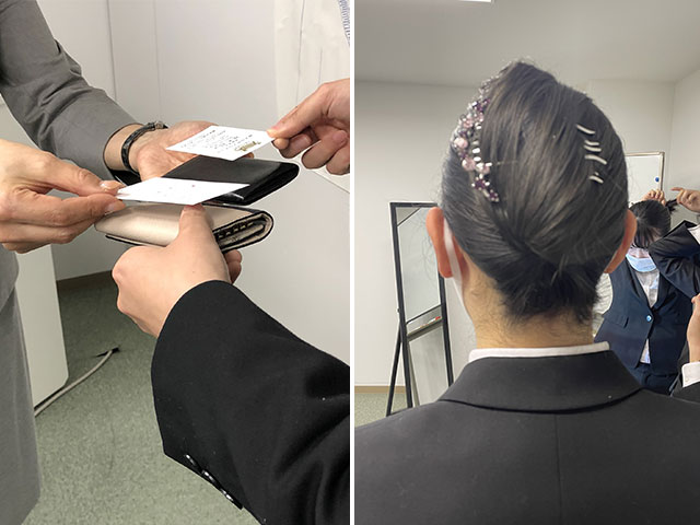 名刺の渡し方、身だしなみなど学びました!